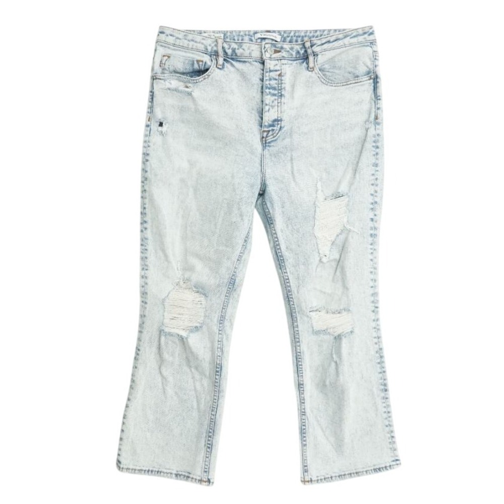 Vigoss Stevie Straight Crop Jeans Womens 32 Light Wash Distressed Button Fly